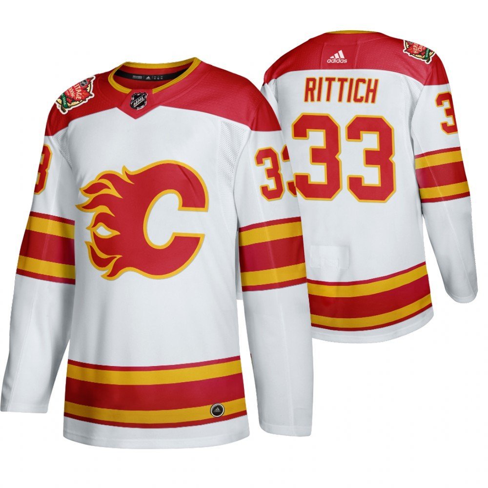 Calgary Flames #33 David Rittich Heritage White Classic Authentic Jersey