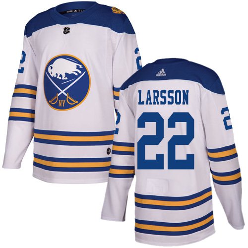 Men's Buffalo Sabres #22 Johan Larsson White Authentic 2018 Winter Classic Stitched Hockey Jersey