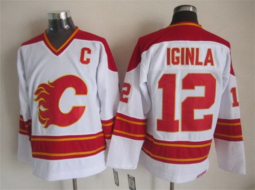 Men's Calgary Flames #12 Jarome Iginla White Throwback CCM Jersey